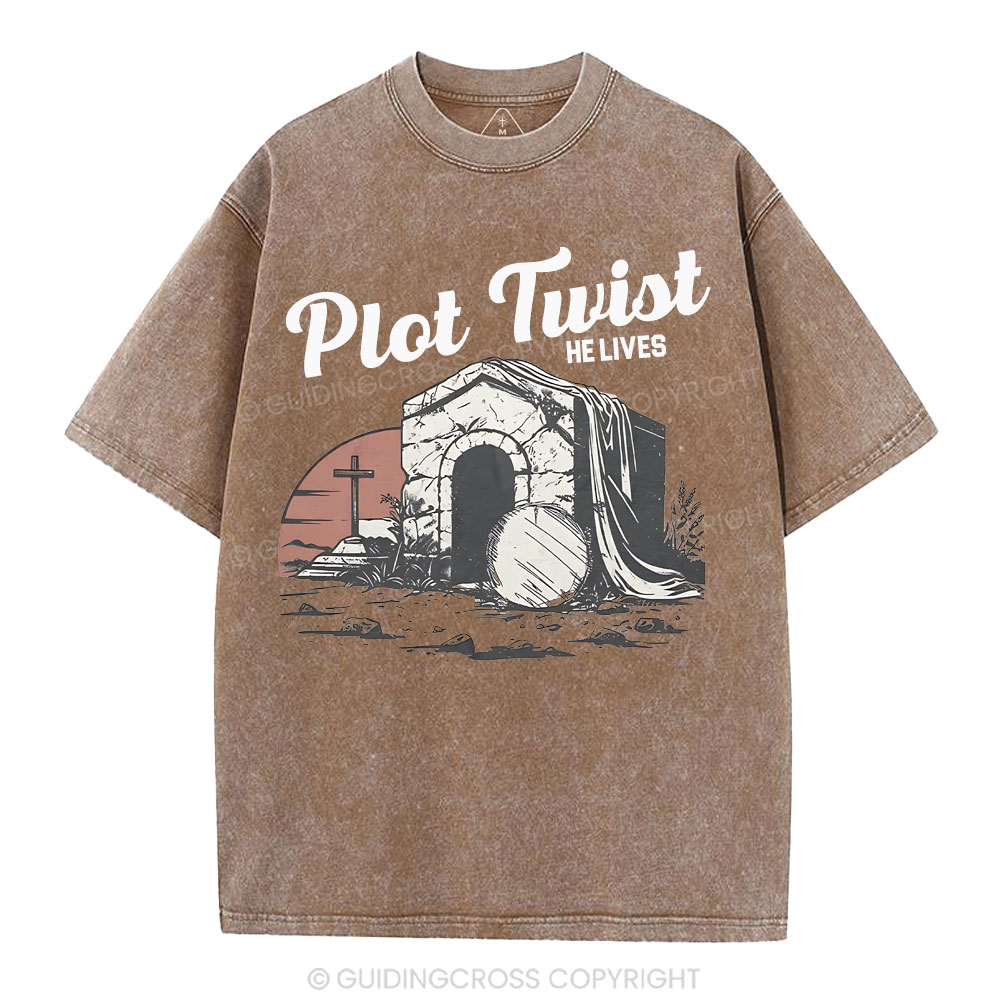 Plot Twist He lives Christian Washed T-Shirt