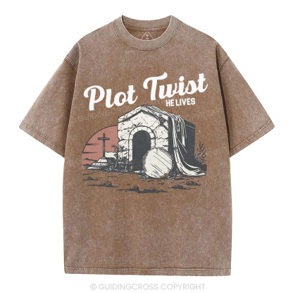 Plot Twist He lives Christian Washed T-Shirt