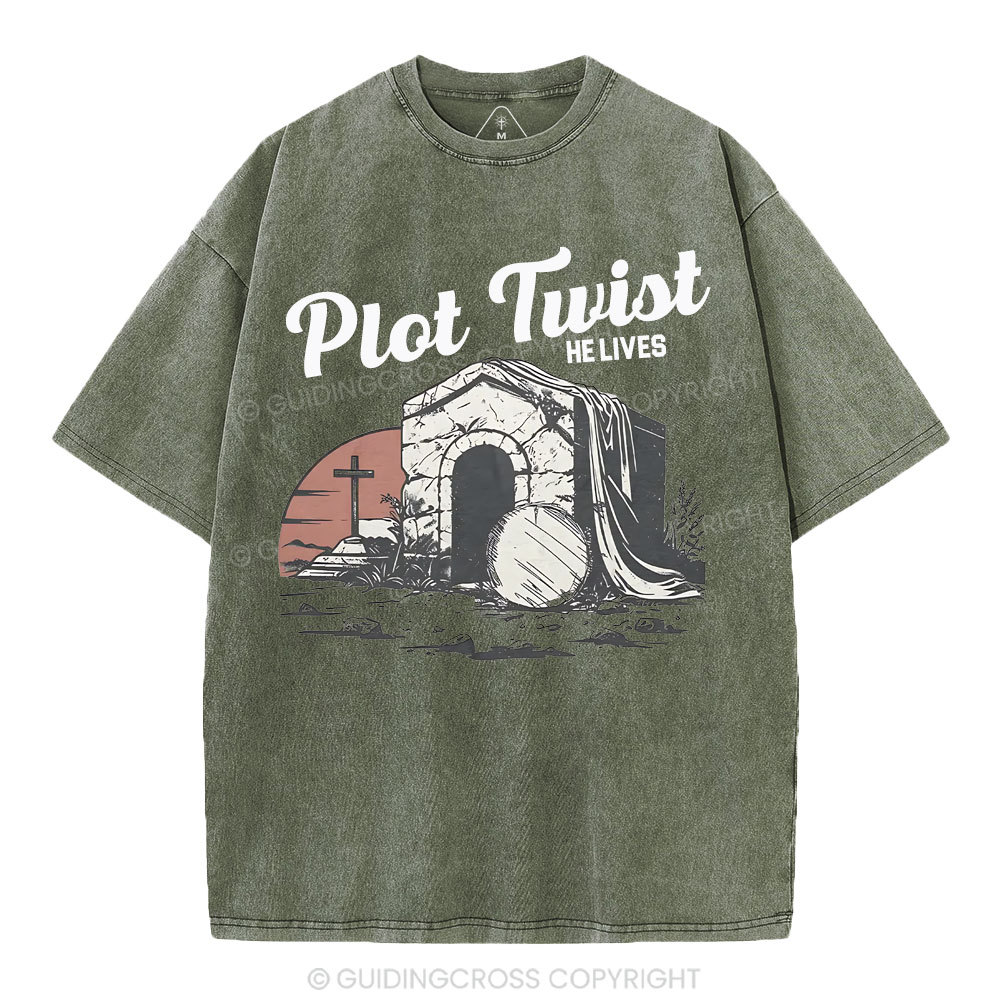Plot Twist He lives Christian Washed T-Shirt