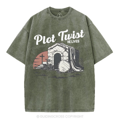Plot Twist He lives Christian Washed T-Shirt