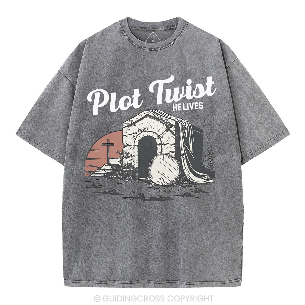 Plot Twist He lives Christian Washed T-Shirt