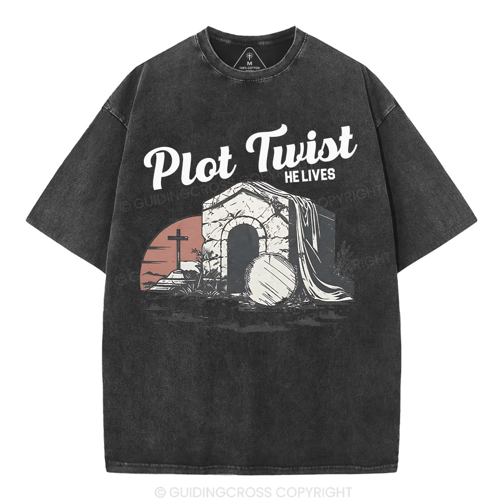 Plot Twist He lives Christian Washed T-Shirt