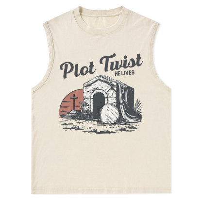Plot Twist He lives Christian Washed Tank Top