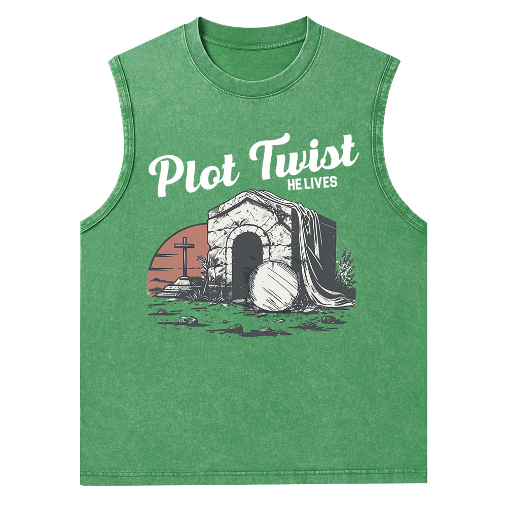 Plot Twist He lives Christian Washed Tank Top