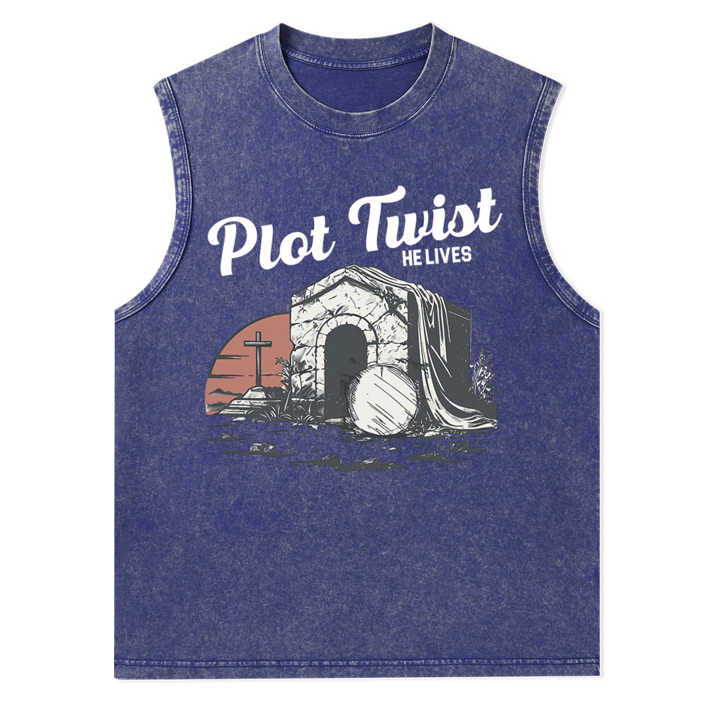 Plot Twist He lives Christian Washed Tank Top