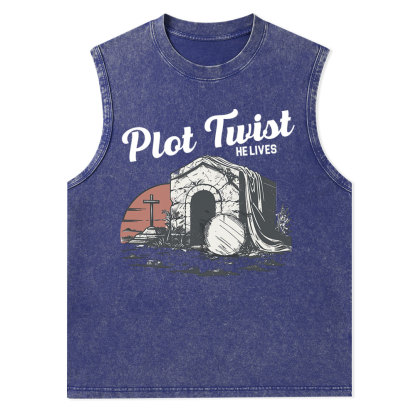 Plot Twist He lives Christian Washed Tank Top