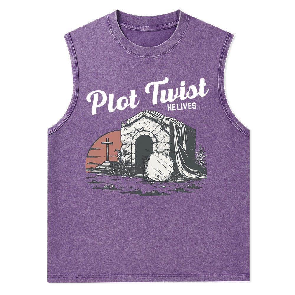 Plot Twist He lives Christian Washed Tank Top