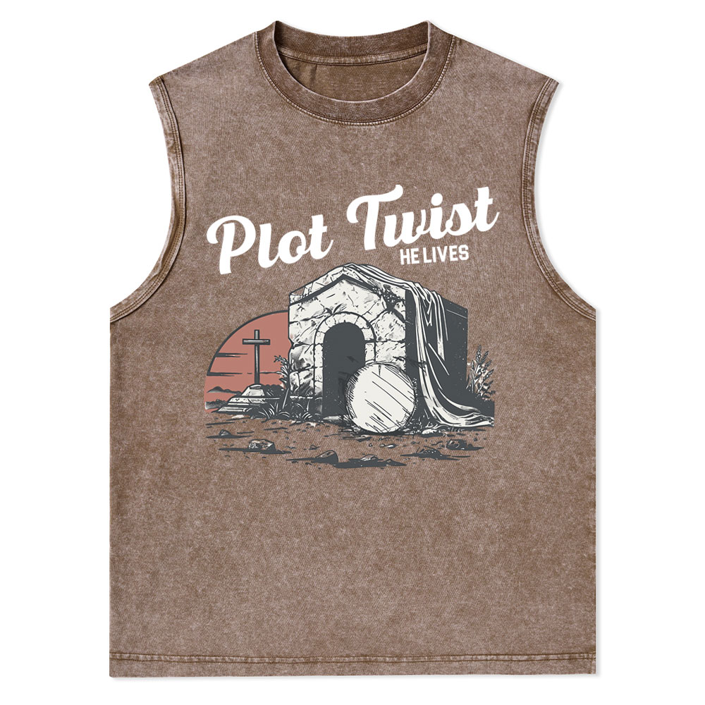 Plot Twist He lives Christian Washed Tank Top