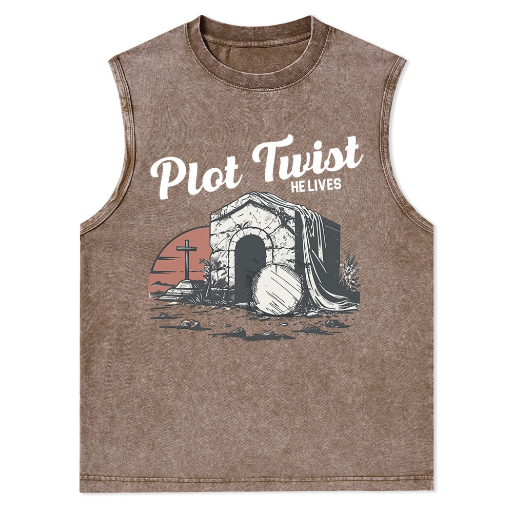 Plot Twist He lives Christian Washed Tank Top
