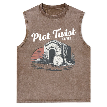 Plot Twist He lives Christian Washed Tank Top