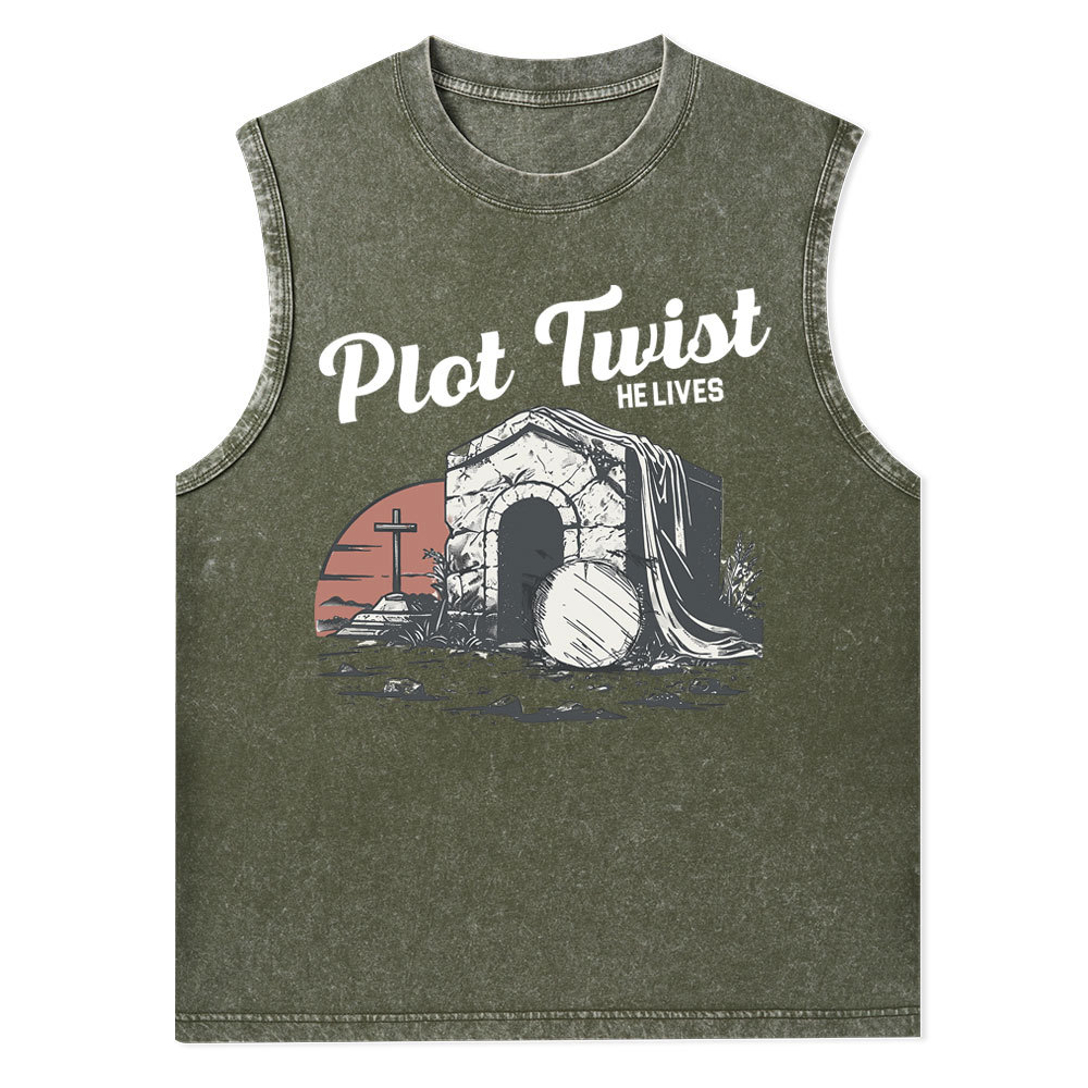 Plot Twist He lives Christian Washed Tank Top