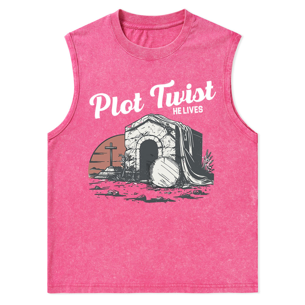 Plot Twist He lives Christian Washed Tank Top