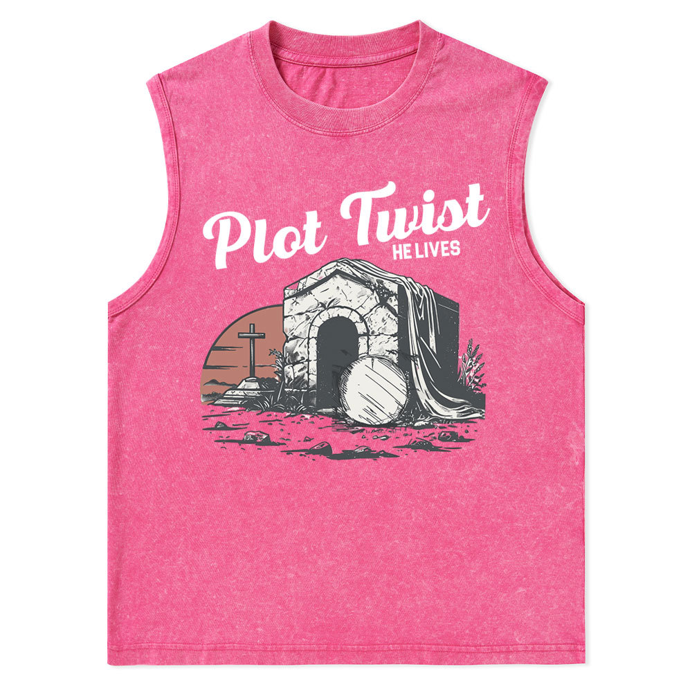 Plot Twist He lives Christian Washed Tank Top