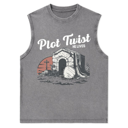 Plot Twist He lives Christian Washed Tank Top