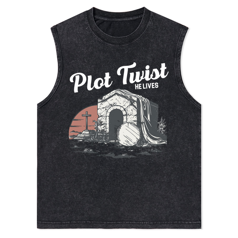 Plot Twist He lives Christian Washed Tank Top