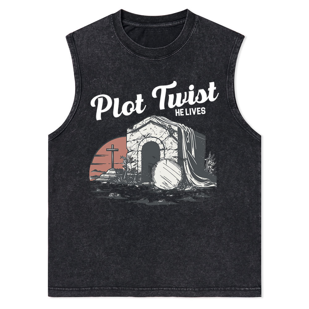 Plot Twist He lives Christian Washed Tank Top