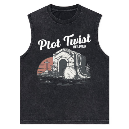 Plot Twist He lives Christian Washed Tank Top
