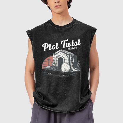 Plot Twist He lives Christian Washed Tank Top