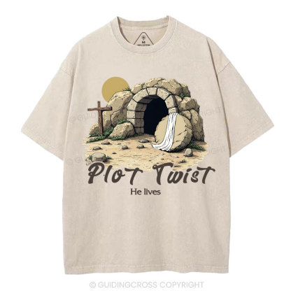 Plot Twist He lives Retro Christian Washed T-Shirt