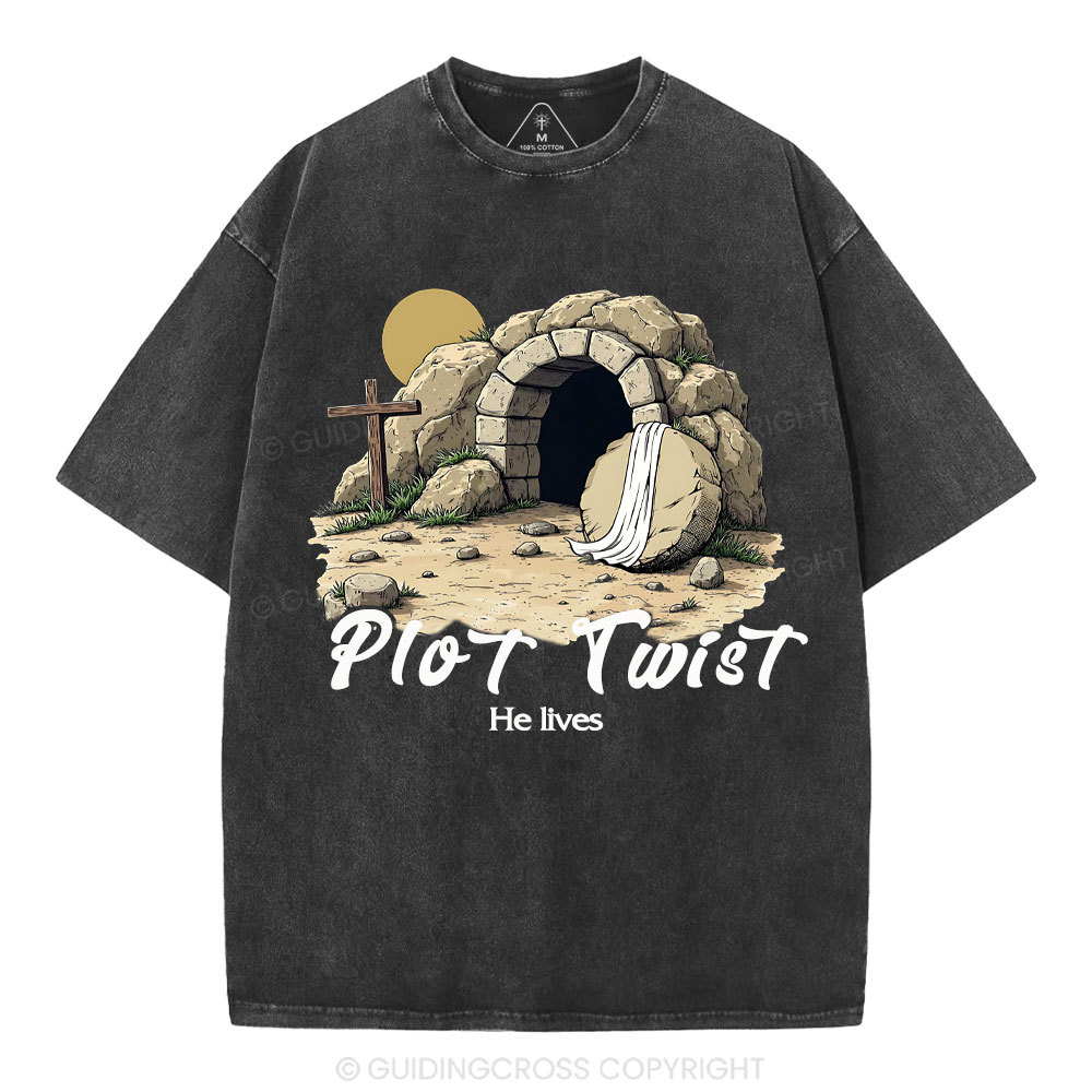 Plot Twist He lives Retro Christian Washed T-Shirt