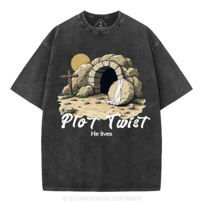 Plot Twist He lives Retro Christian Washed T-Shirt