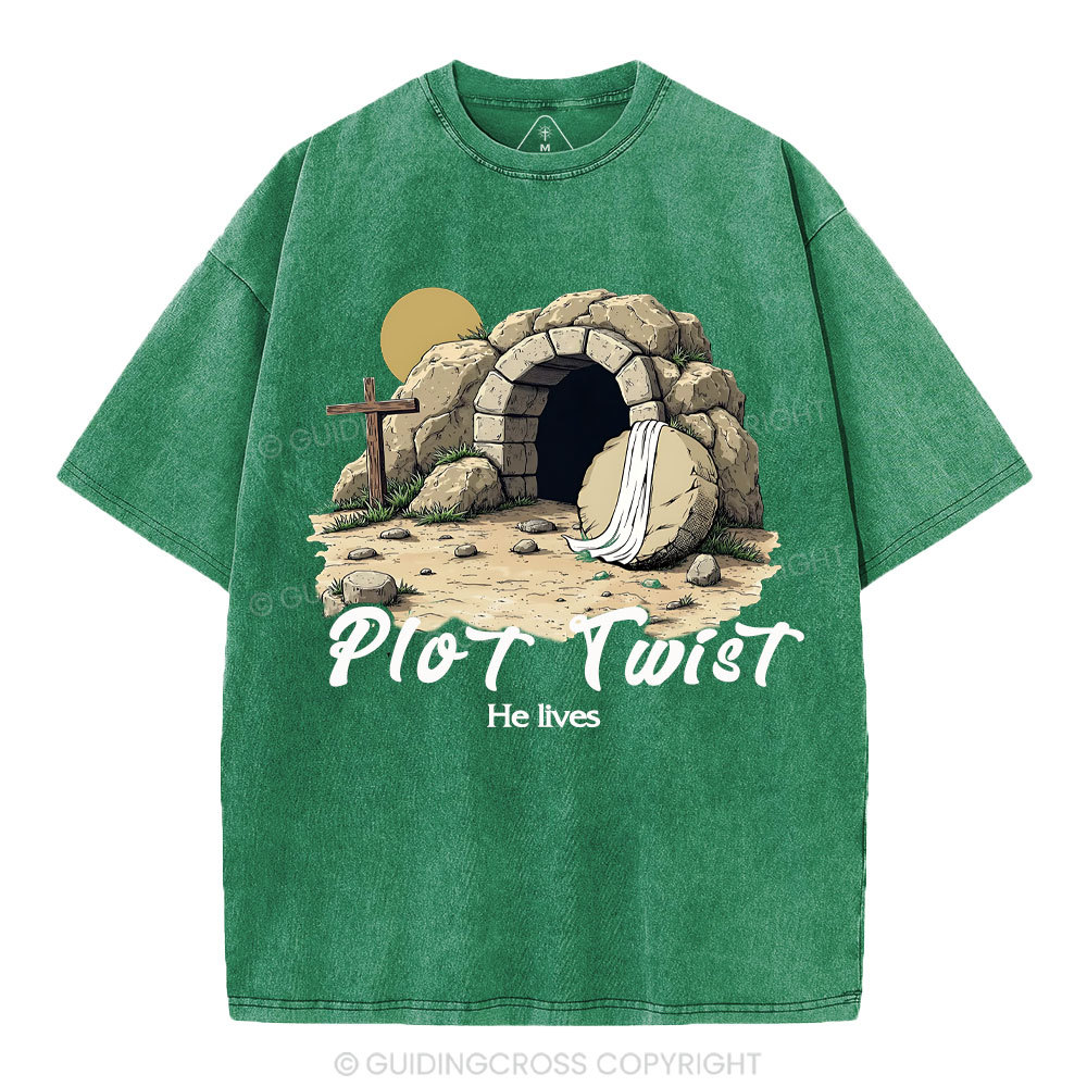 Plot Twist He lives Retro Christian Washed T-Shirt