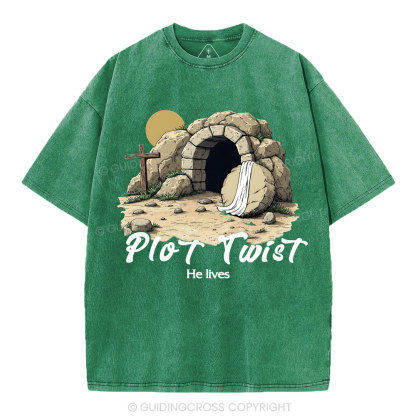 Plot Twist He lives Retro Christian Washed T-Shirt
