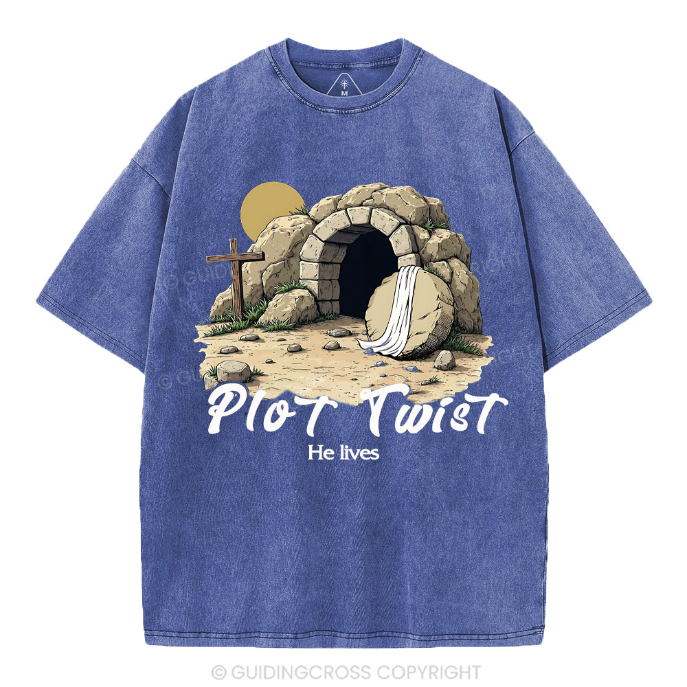 Plot Twist He lives Retro Christian Washed T-Shirt