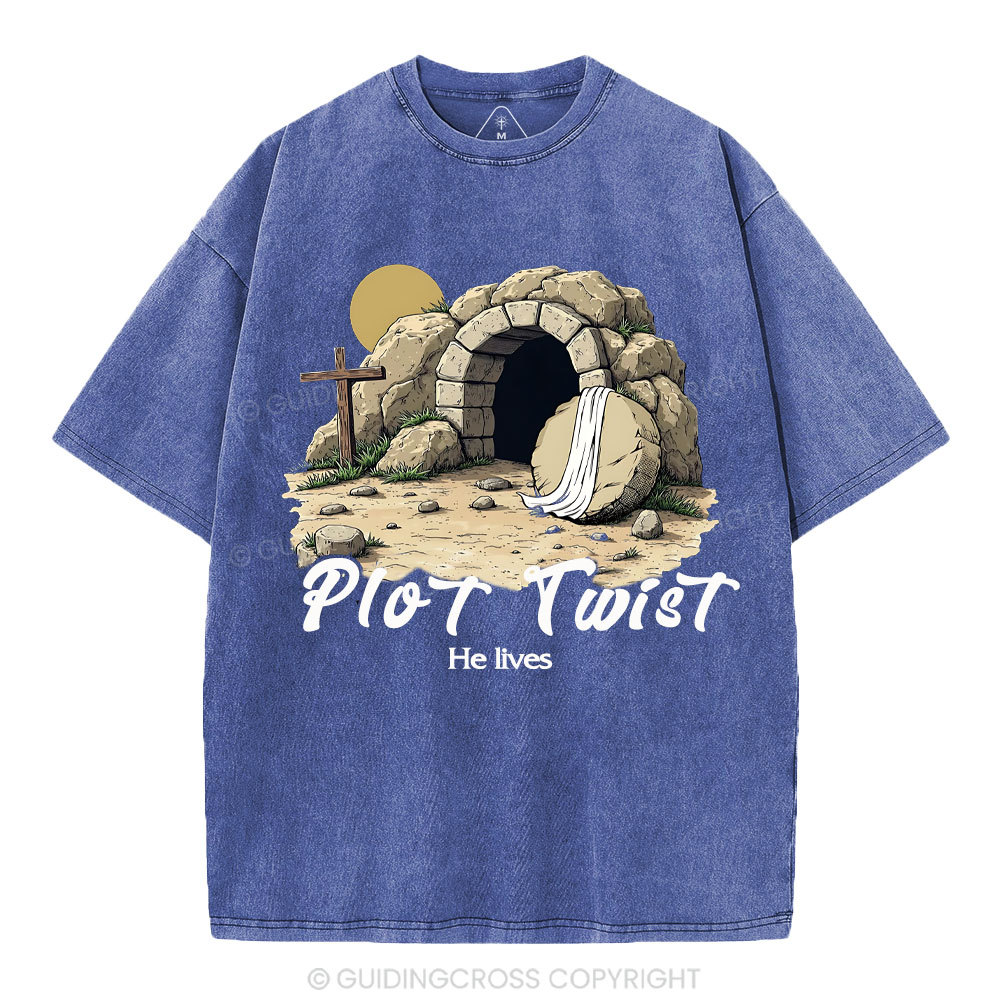 Plot Twist He lives Retro Christian Washed T-Shirt