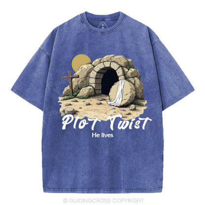 Plot Twist He lives Retro Christian Washed T-Shirt