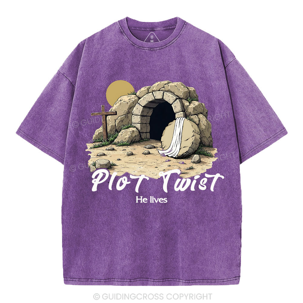 Plot Twist He lives Retro Christian Washed T-Shirt