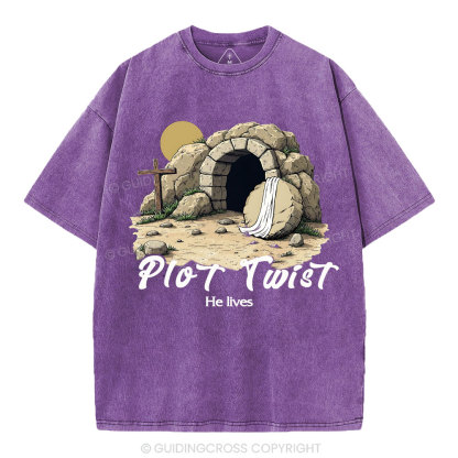 Plot Twist He lives Retro Christian Washed T-Shirt