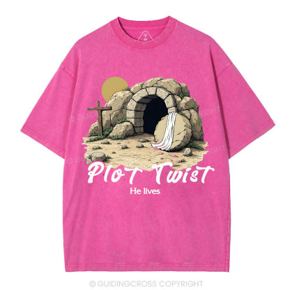 Plot Twist He lives Retro Christian Washed T-Shirt