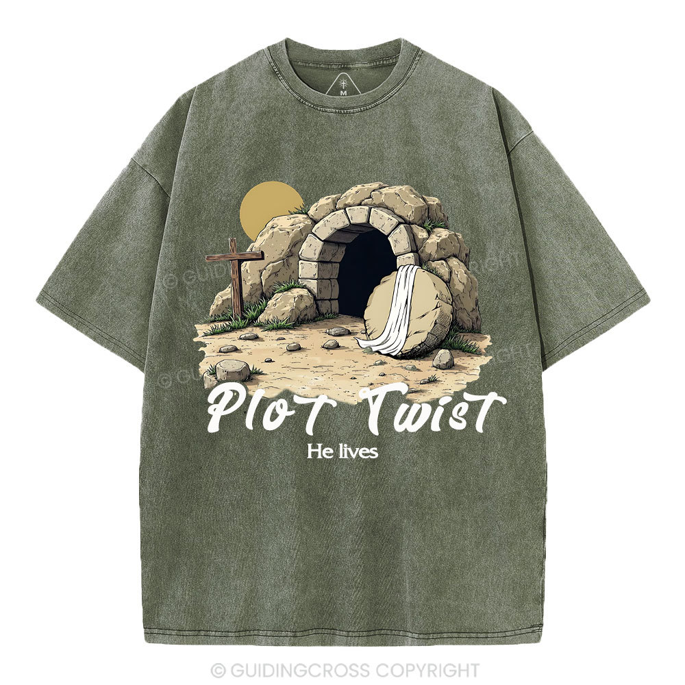 Plot Twist He lives Retro Christian Washed T-Shirt