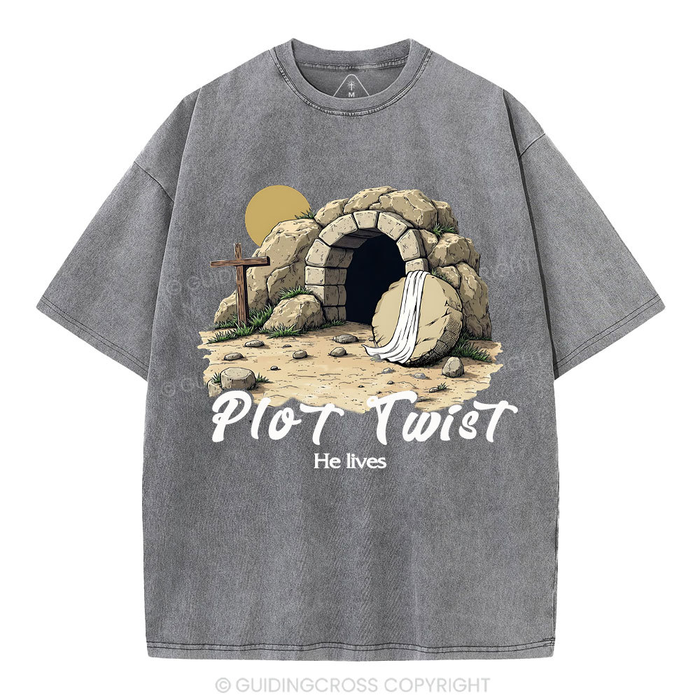 Plot Twist He lives Retro Christian Washed T-Shirt
