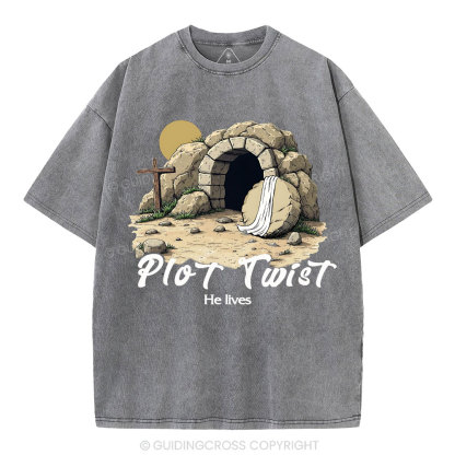 Plot Twist He lives Retro Christian Washed T-Shirt
