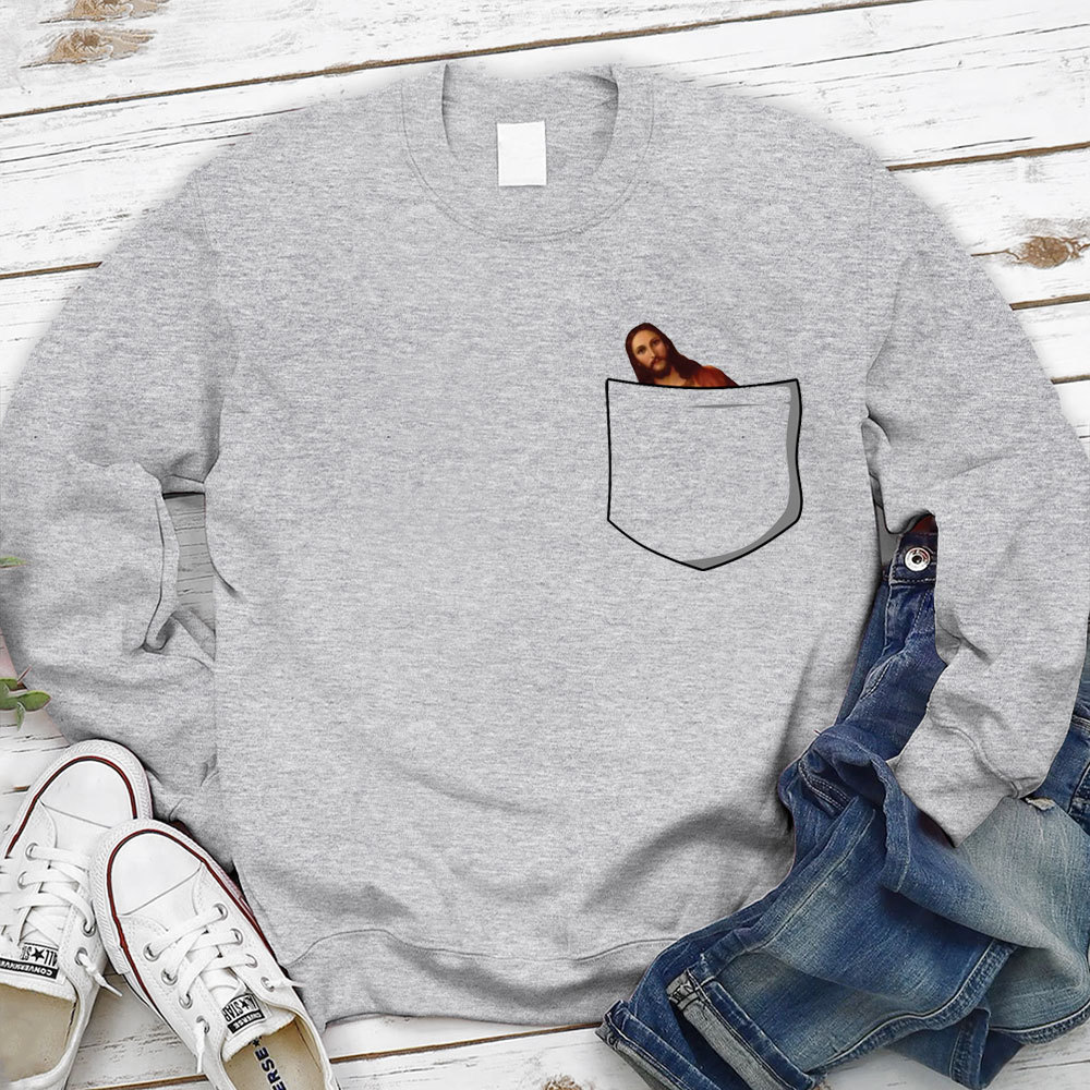 Pocket Peeking Jesus Christian Sweatshirt