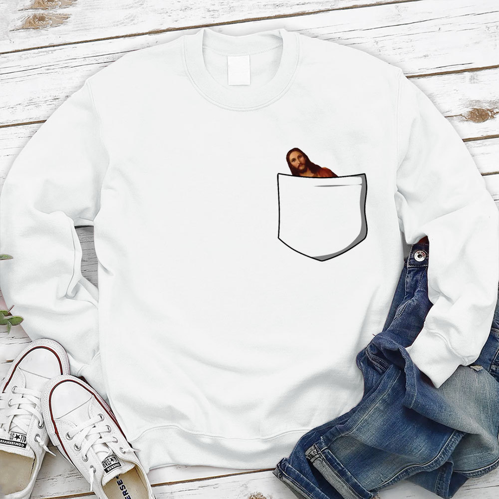 Pocket Peeking Jesus Christian Sweatshirt