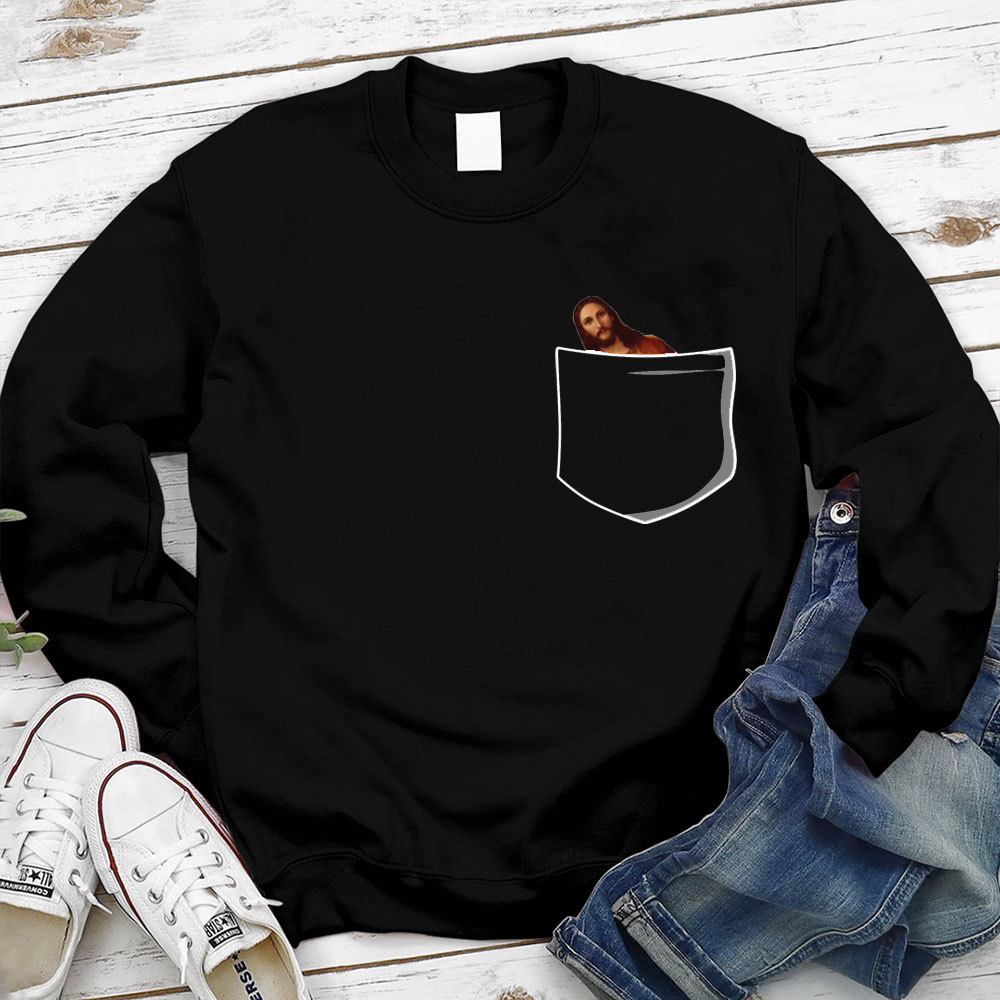 Pocket Peeking Jesus Christian Sweatshirt