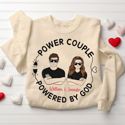 Perseonalized Power Couple Powered By God Christian Couple Sweatshirt