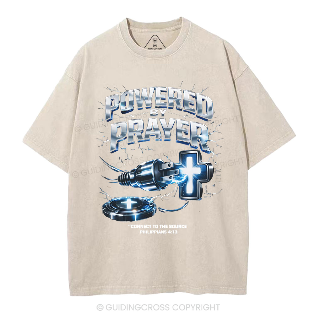 Powered By Prayer Christian Washed T-Shirt