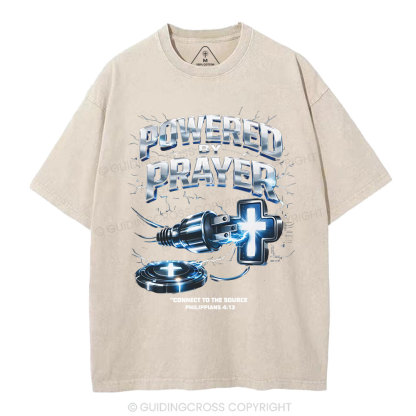 Powered By Prayer Christian Washed T-Shirt