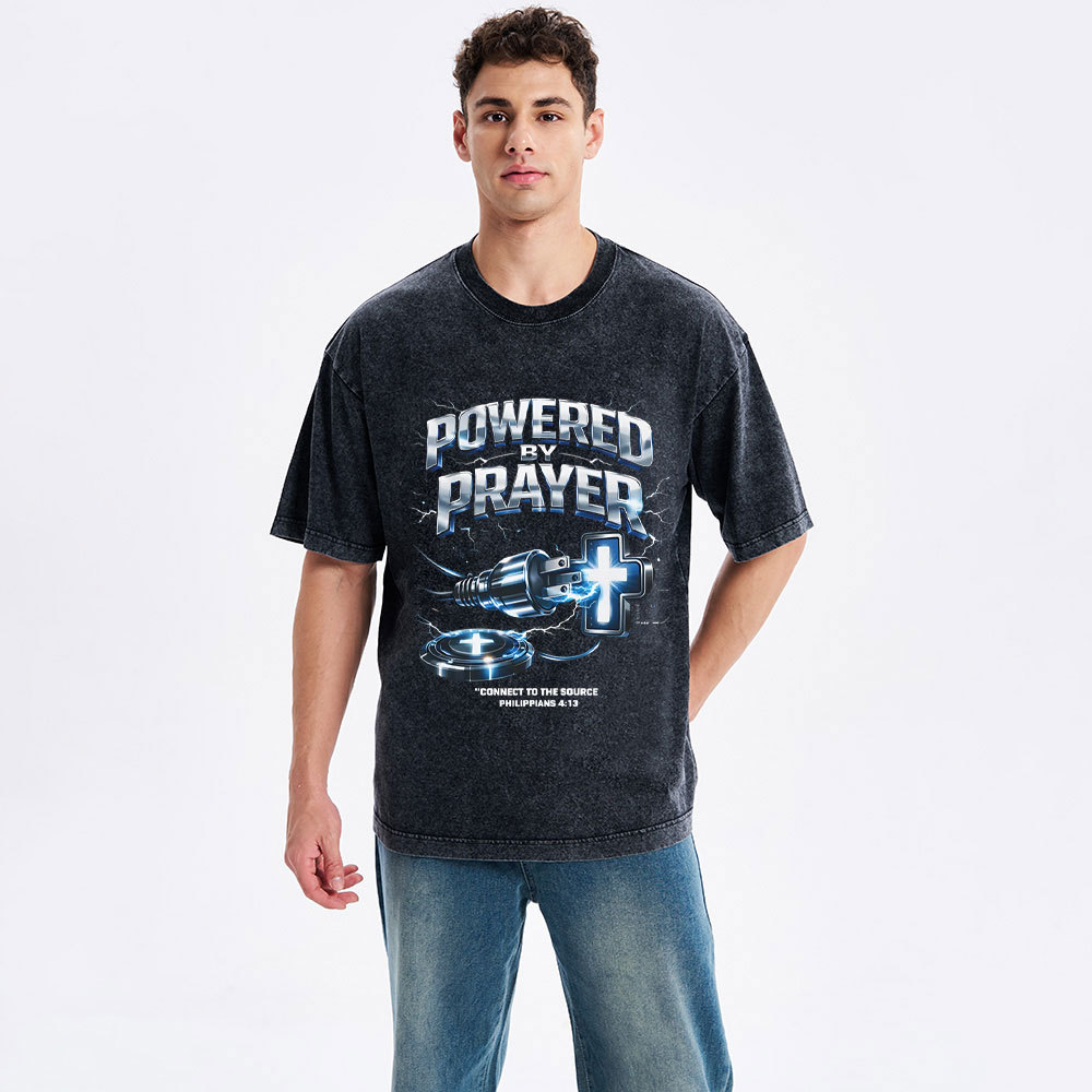 Powered By Prayer Christian Washed T-Shirt