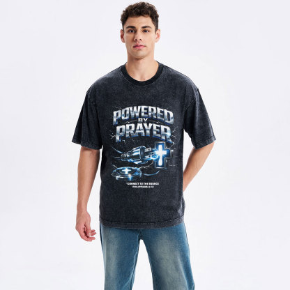 Powered By Prayer Christian Washed T-Shirt