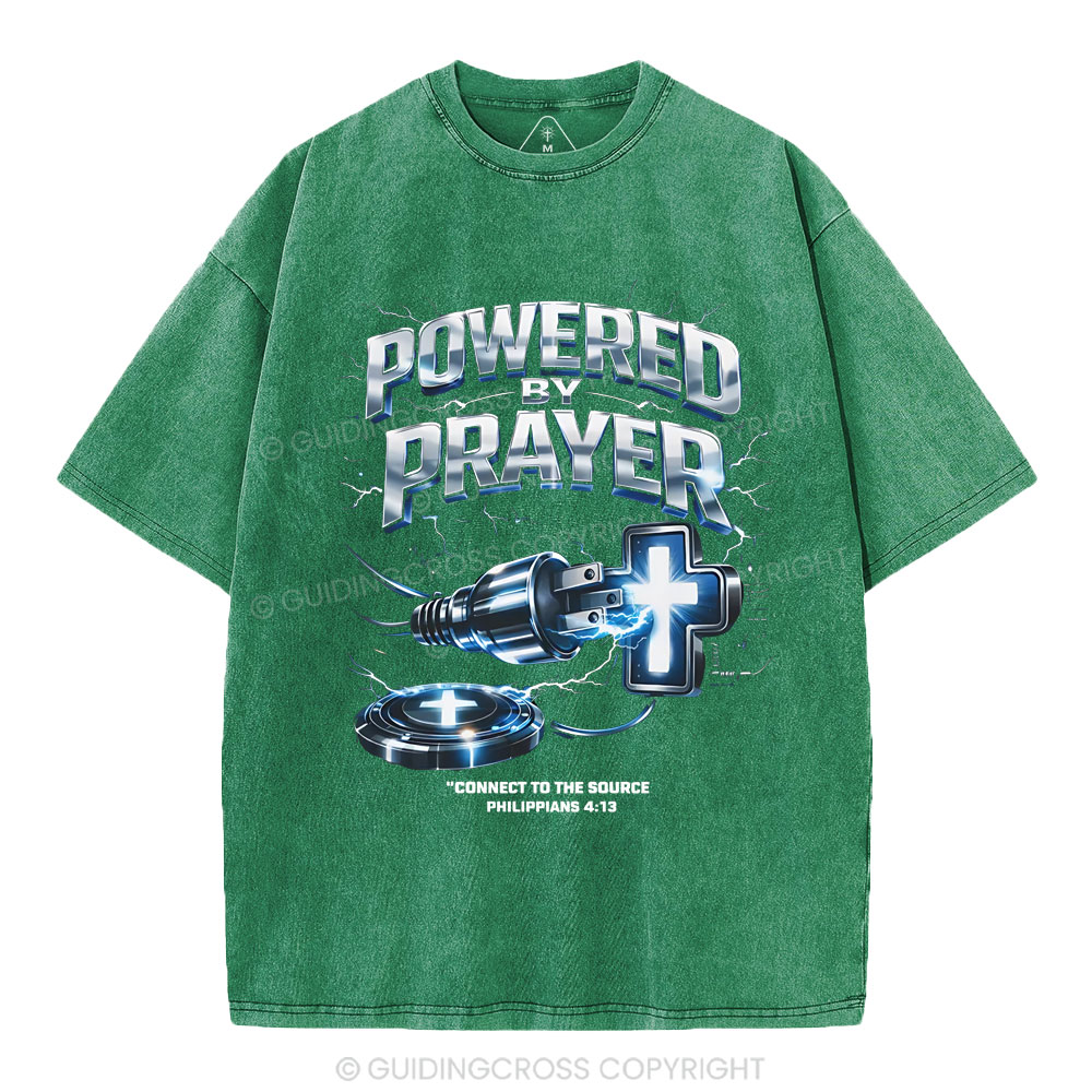 Powered By Prayer Christian Washed T-Shirt