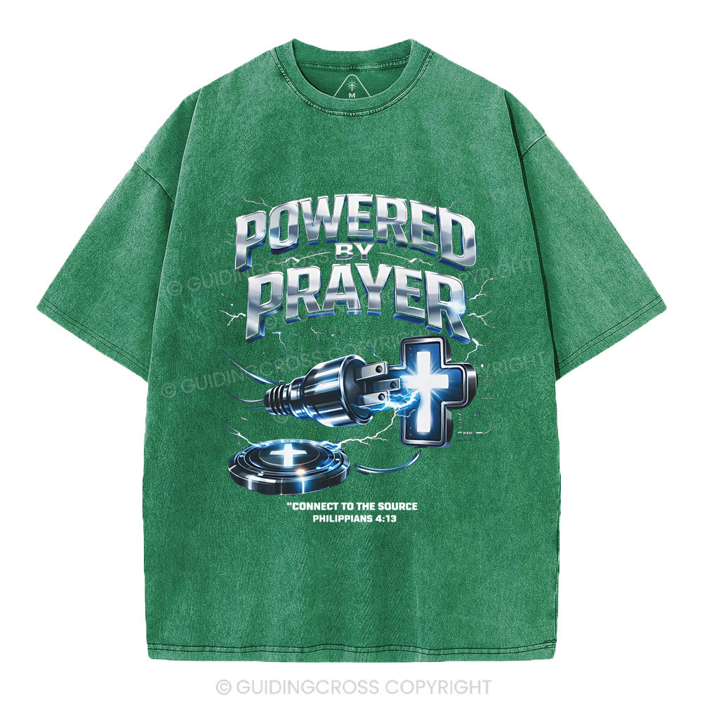 Powered By Prayer Christian Washed T-Shirt
