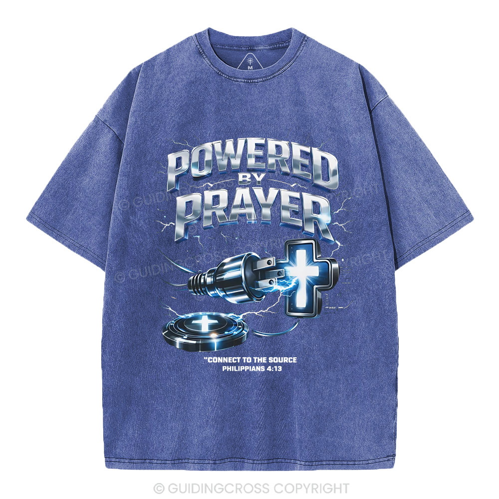 Powered By Prayer Christian Washed T-Shirt