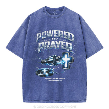 Powered By Prayer Christian Washed T-Shirt