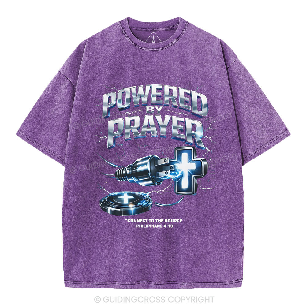 Powered By Prayer Christian Washed T-Shirt