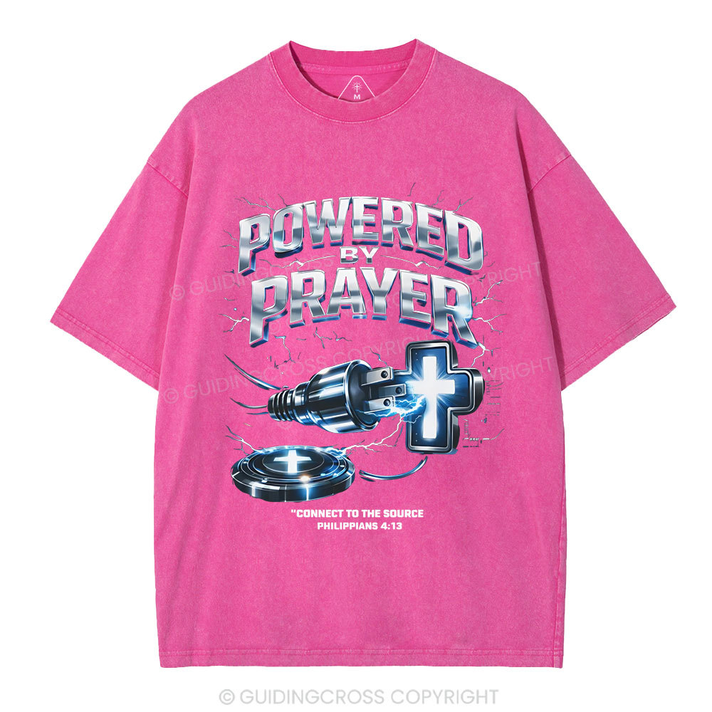 Powered By Prayer Christian Washed T-Shirt